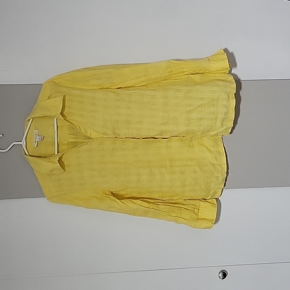 Women's yellow long Sleeve button down shirt 100 % linen size 14